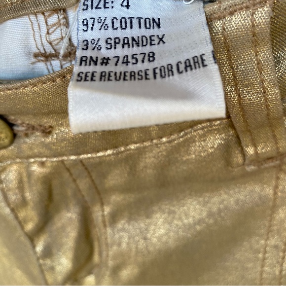VTG Y2K Cache Gold Metallic Skinny Jeans Size 4 - Picture 5 of 6